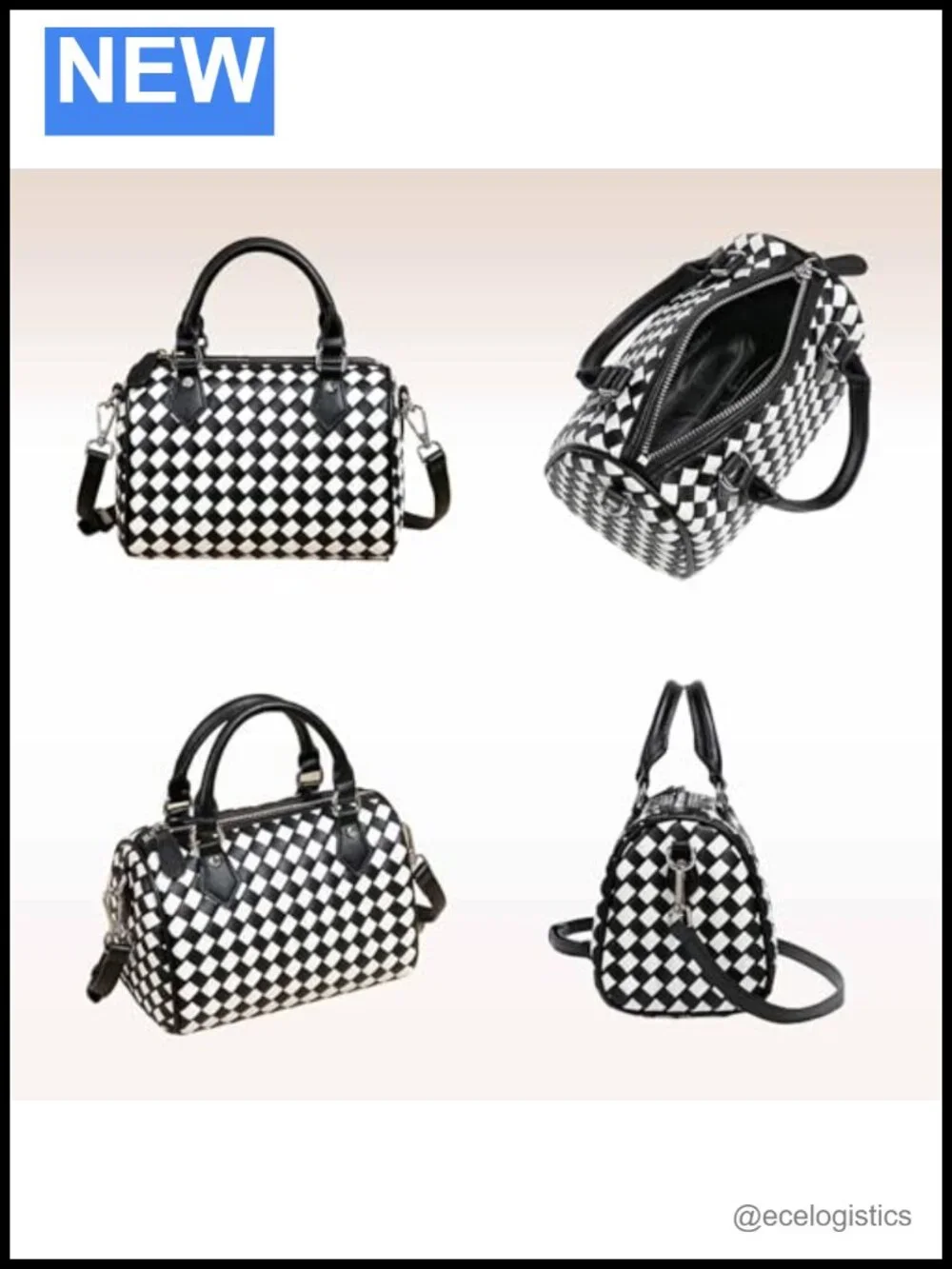 Women's Woven Leather Satchel Handbag with Top Handle & Crossbody Strap
